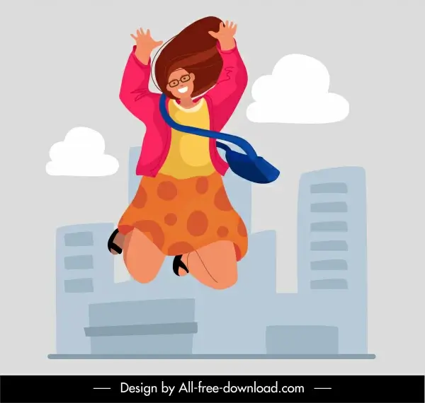 happy life background dynamic jumping girl sketch