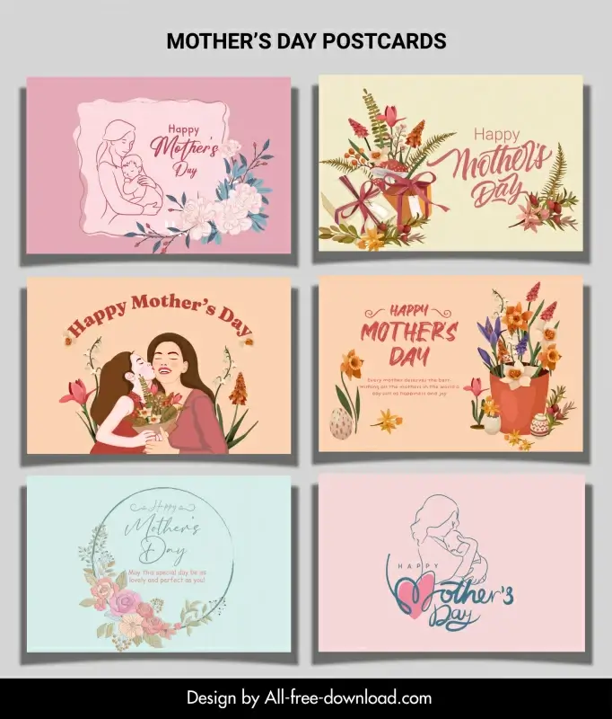 happy mothers day postcards templates collection elegant classic