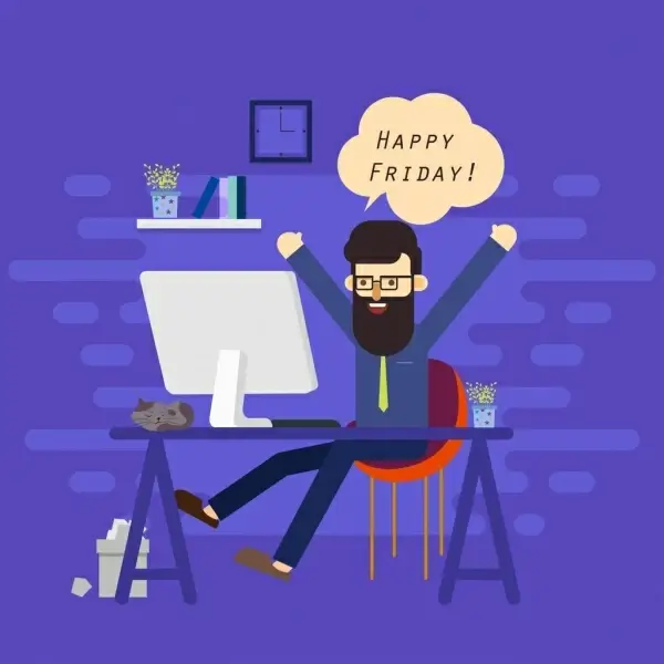 happy time banner relaxing man icon cartoon design