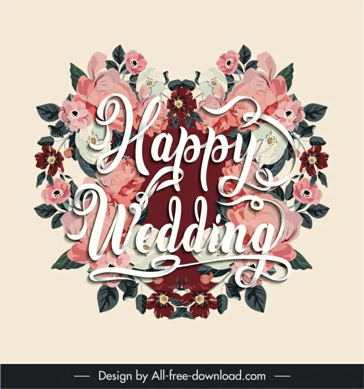 happy wedding quotes poster template elegant classic flowers texts decor 