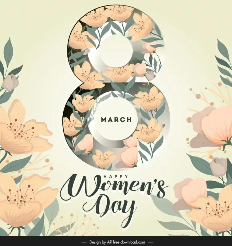 happy womens day poster template elegant stylized texts petals decor