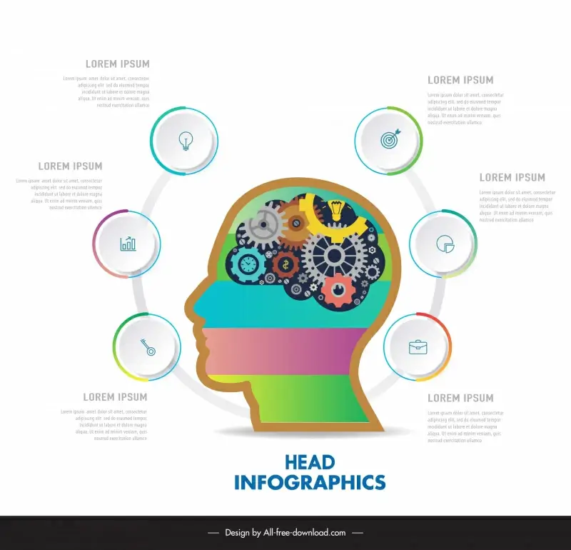 head infographic template circles ui gears brain 