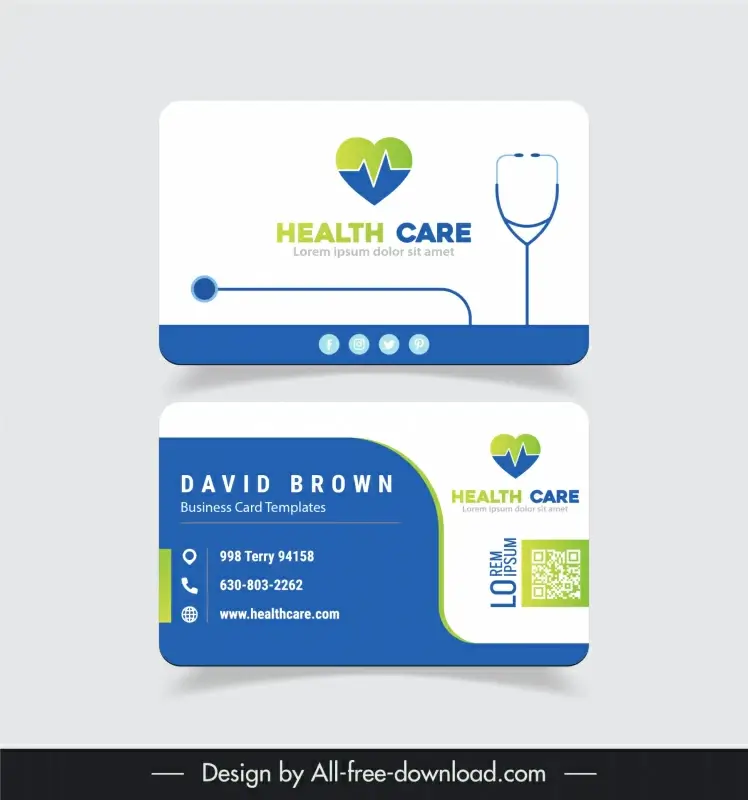 health application business card template elegant flat medical elements