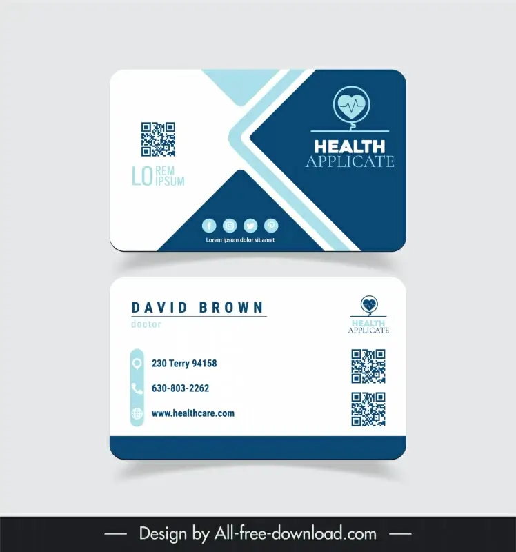 health application business card template flat modern geometric 