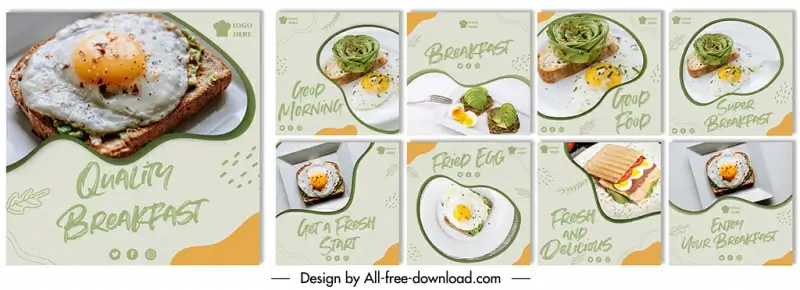 healthy breakfast media post template fried egg dish sketch modern realistic