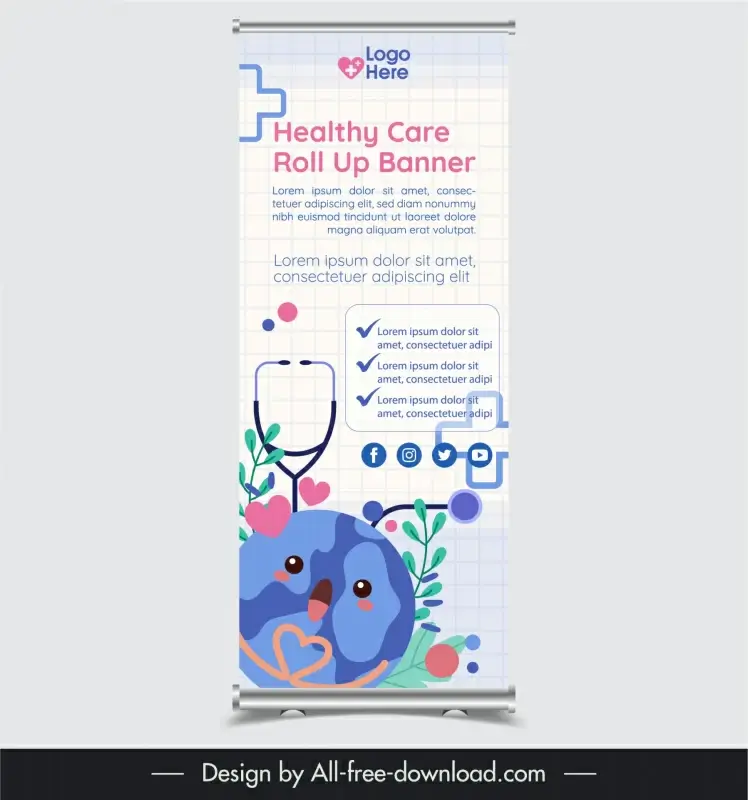 healthy care roll up banner template cute stylized earth leaves