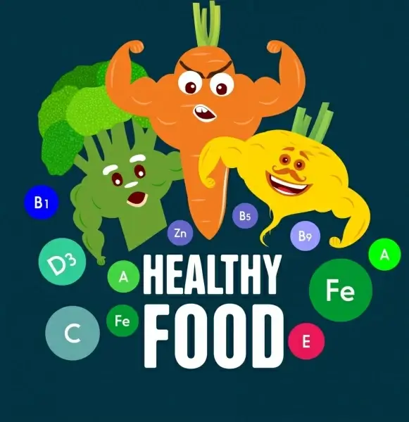 healthy food banner stylized vegetables icons decor