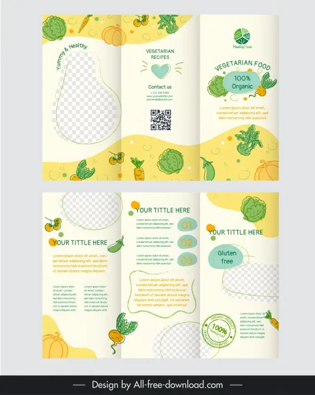 healthy food brochure template tri fold handdrawn food elements