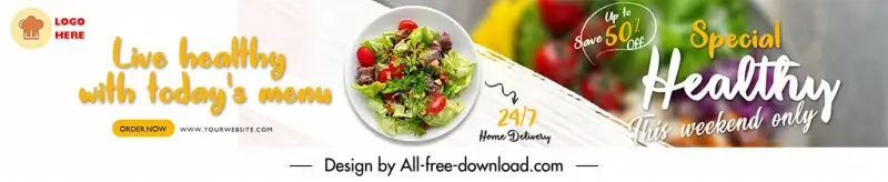 healthy food channel banner template modern realistic salad sketch