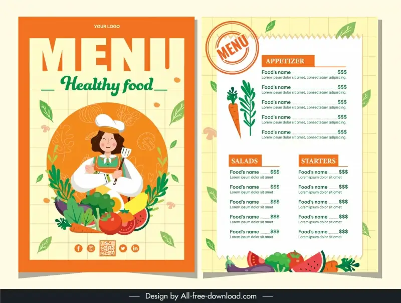 healthy food menu template chef vegetable food sketch