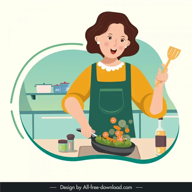 healthy life design element cooking mom cartoon 