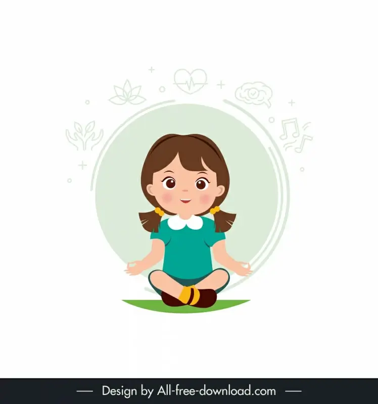 healthy life design elements cute little girl yoga cartoon