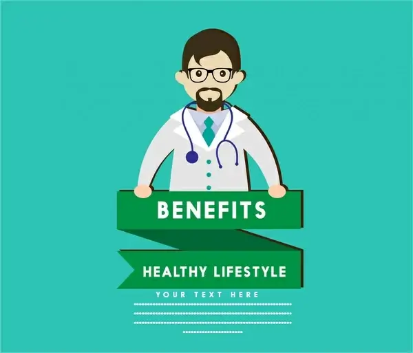 healthy lifestyle banner doctor icons on blue background