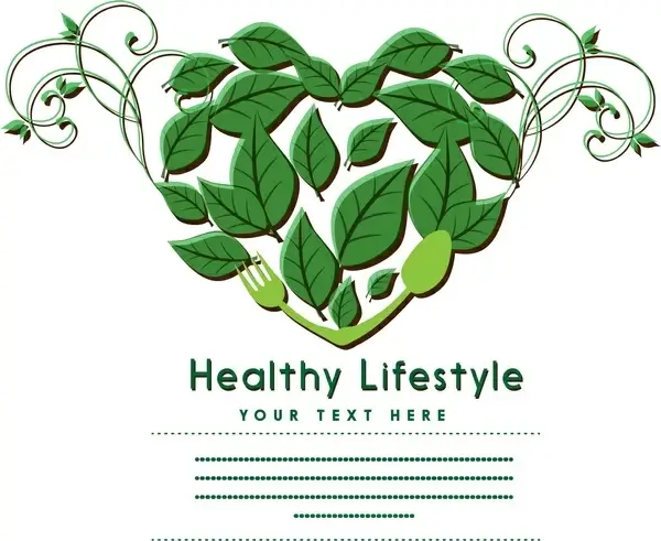 healthy lifestyle banner leaves and heart decor design