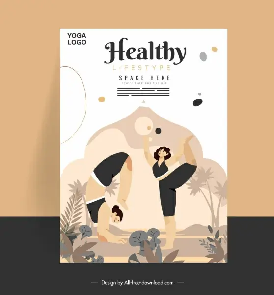 healthy lifestyle banner women exercising yoga sketch