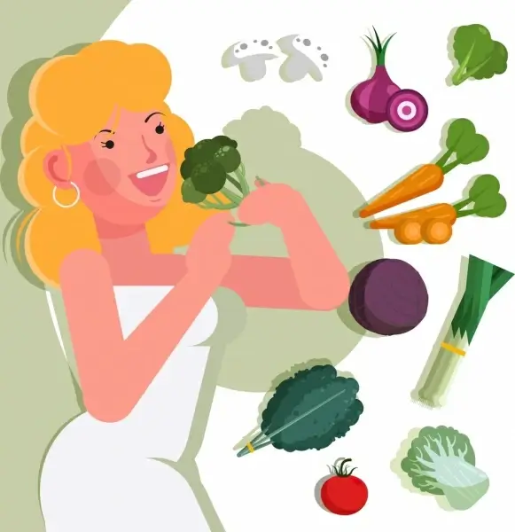 healthy lifestyle banner young woman vegetables icons decor