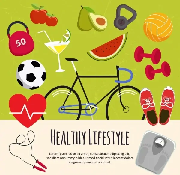 healthy lifestyle design elements various colored symbols