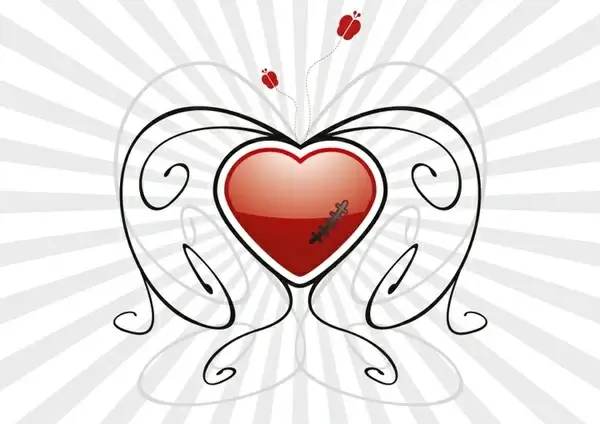 abstract hurt heart vector illustration with curved lines
