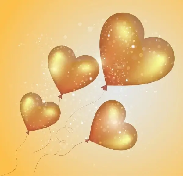hearts balloons background sparkling shiny golden decoration