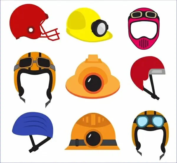 helmet icons collection various colored types isolation