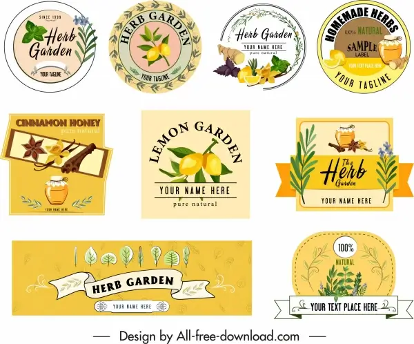 herb advertising elements classical labels card banner design