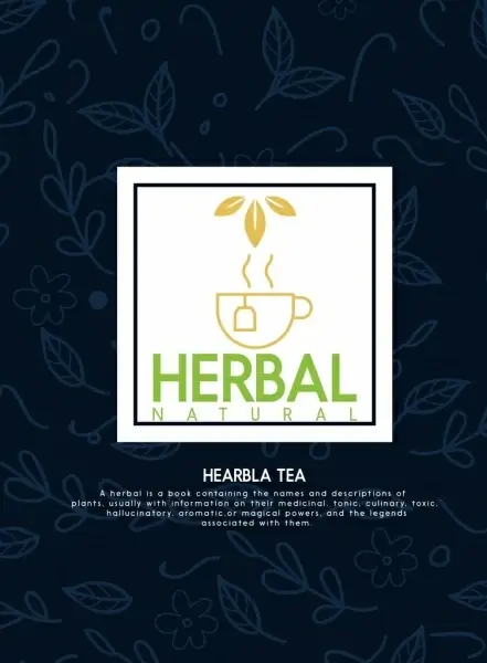 herbal tea advertisement cup sketch flowers leaves background