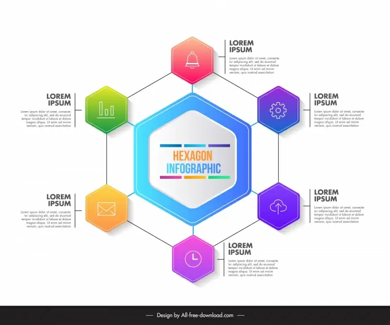 hexagon infographic template symmetric geometry connection 