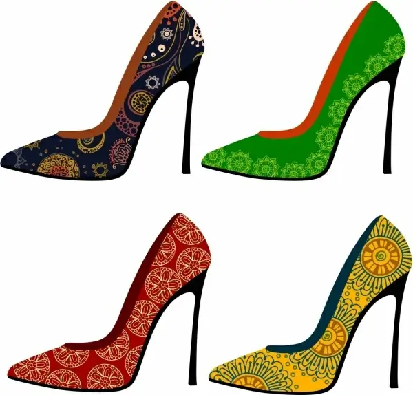 high heel shoes collection classical floral decoration style