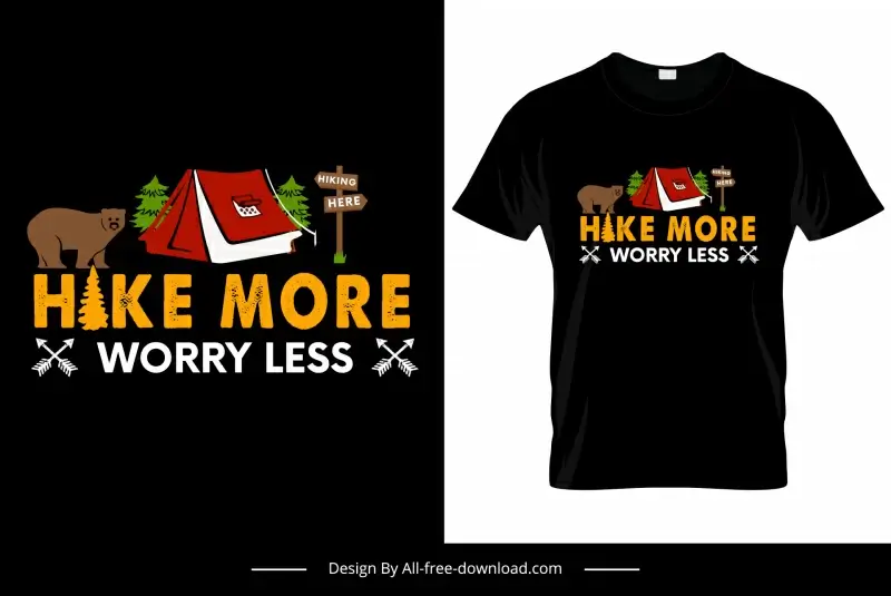 hike more worry less quotation tshirt template wild camping design elements sketch