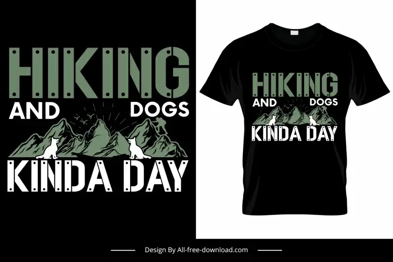 hiking and dogs kinda day tshirt template flat contrast design mountain scene wolf silhouette sketch
