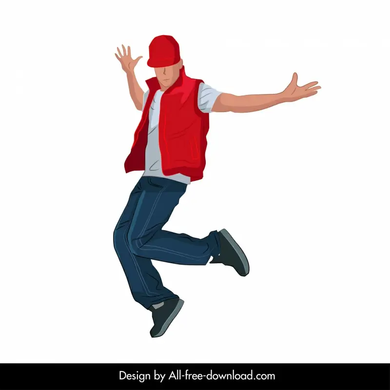 hiphop dancer icon dynamic cartoon character sketch