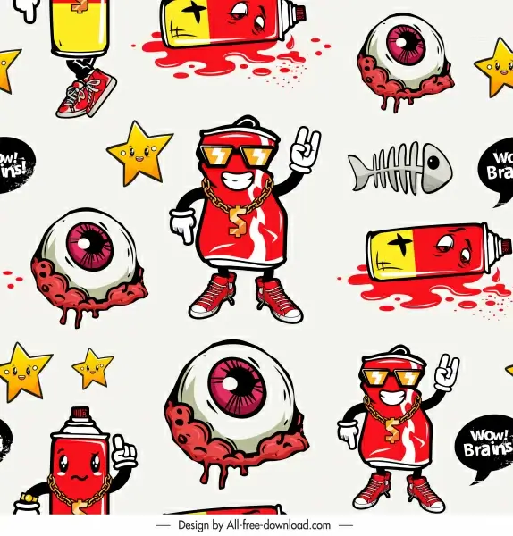 hiphop pattern templates colorful repeating comic symbols