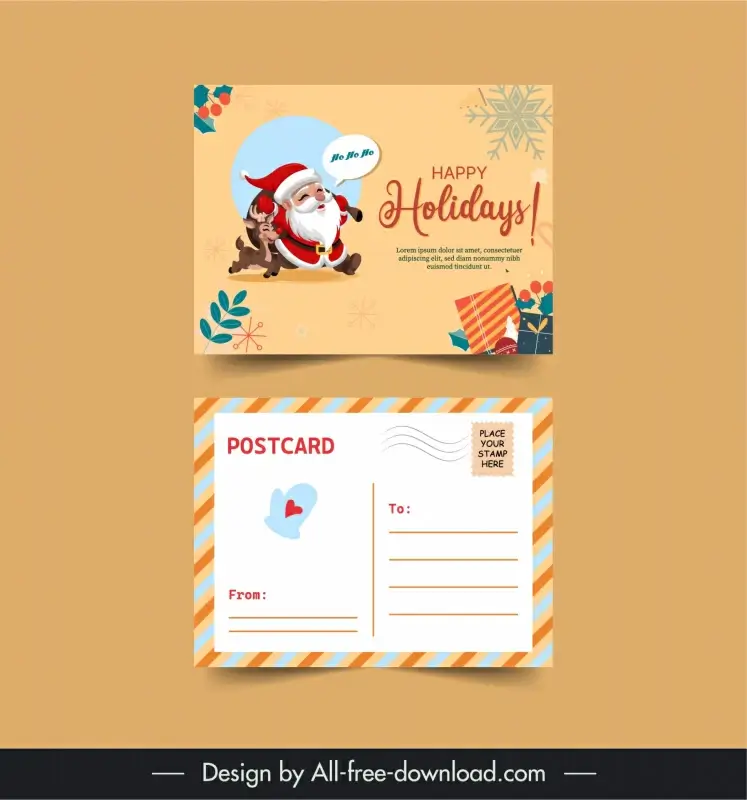 holiday postcard templates cute santa claus xmas elements