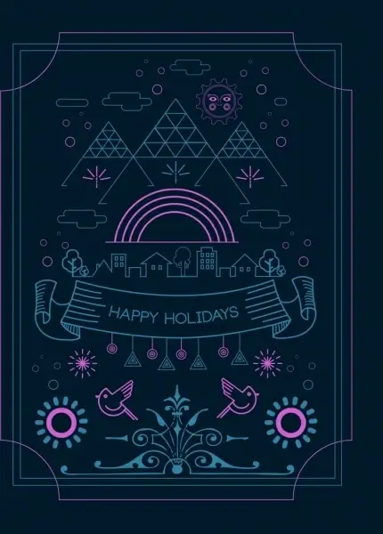 holidays greeting banner dark colored lines decoration