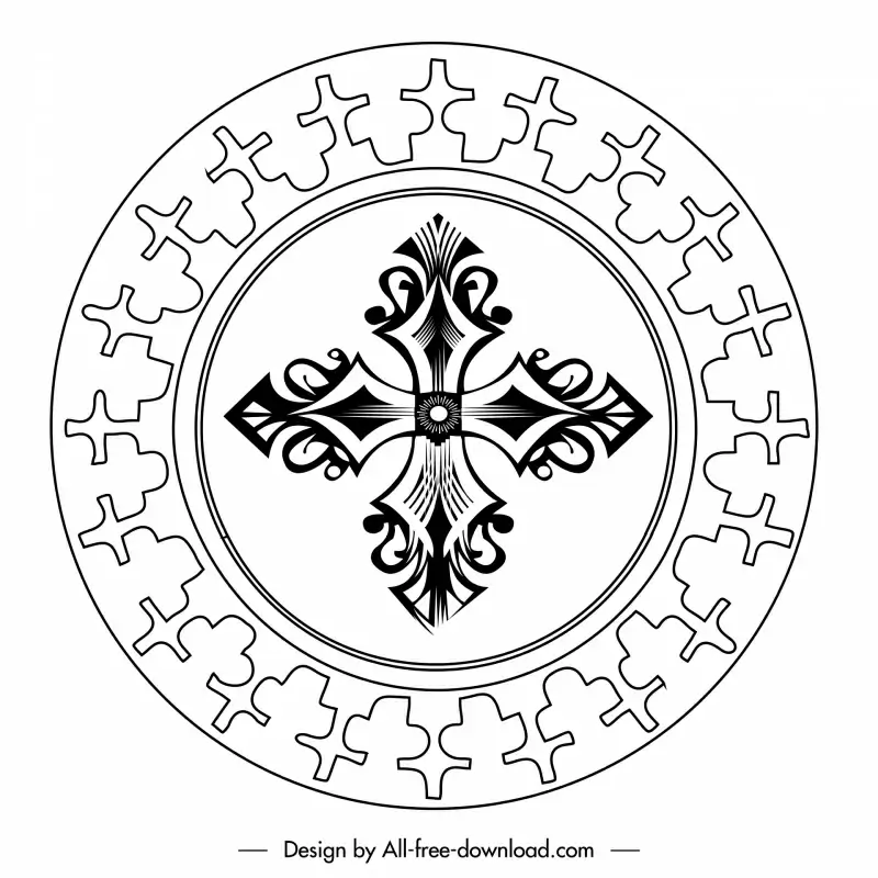 holy cross host sign icon black white symmetrical silhouette circle outline