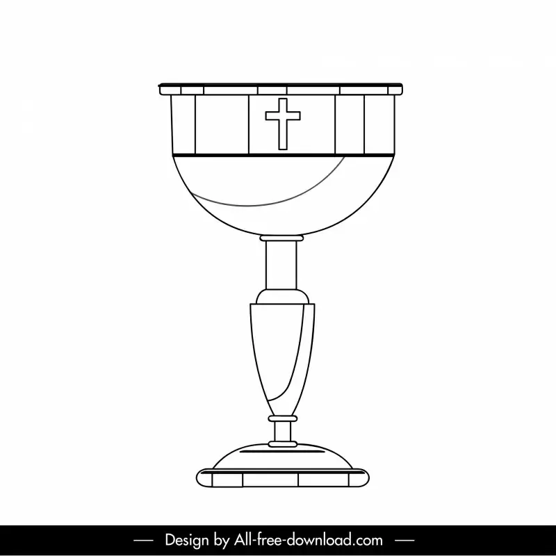 holy grail sign icon black white flat cup cross symbol outline