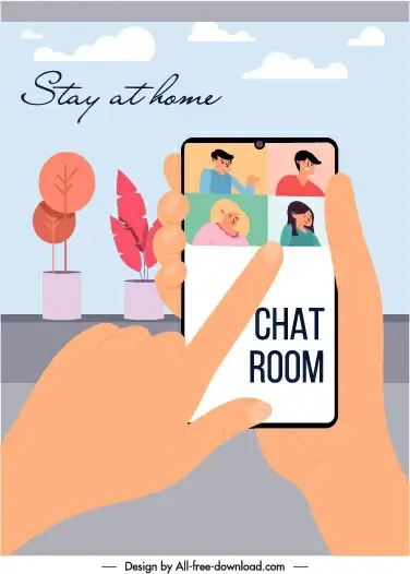 home chat application banner smartphone people icons sketch