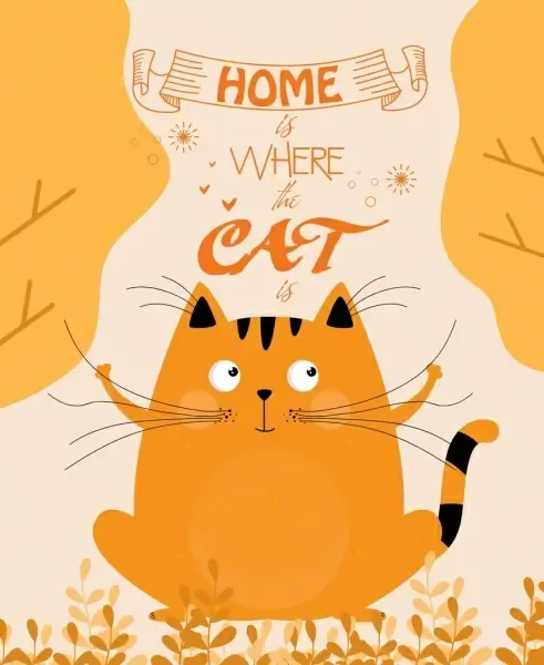home concept banner cute cat icon orange decor