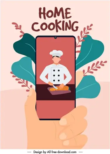 home cooking banner smartphone cook sketch classical design