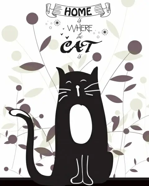 home decor background black cat leaves icons
