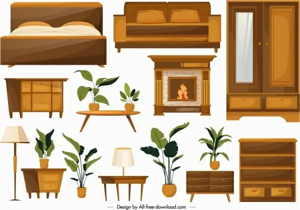 home furniture icons classical wooden objects