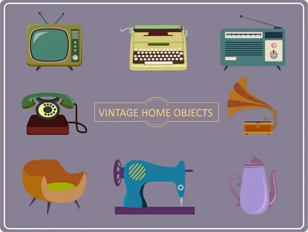 home objects icons illustration with vintage style
