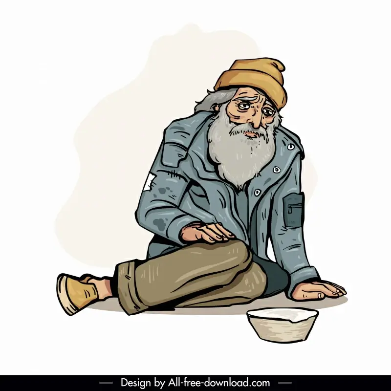 homeless person design elements handdrawn cartoon