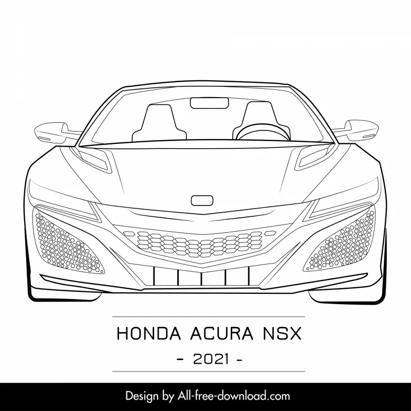 honda acura nsx 2021 car model icon black white symmetric handdrawn back view sketch
