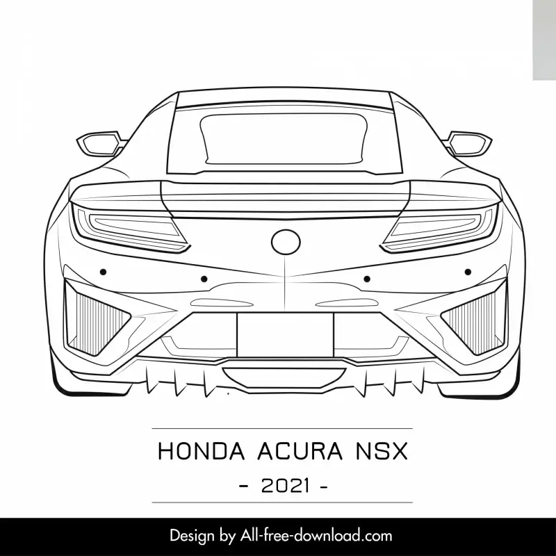 honda acura nsx 2021 car model icon black white symmetric handdrawn front view outline