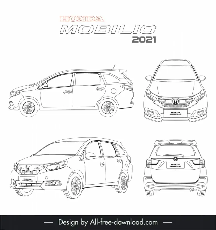 honda mobilio 2021 car models advertising template   black white handdrawn different views outline