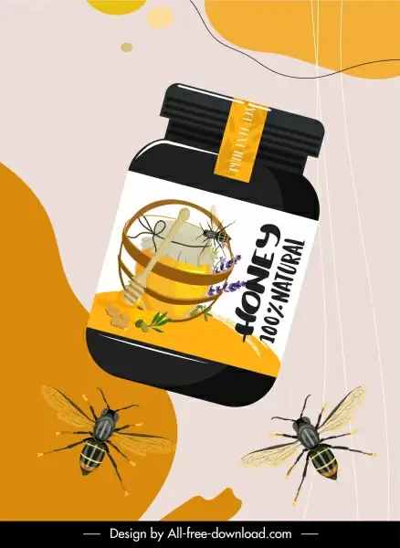 honey advertising banner bees jar sketch classical design