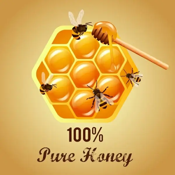 honey advertising beehive icon shiny yellow decor