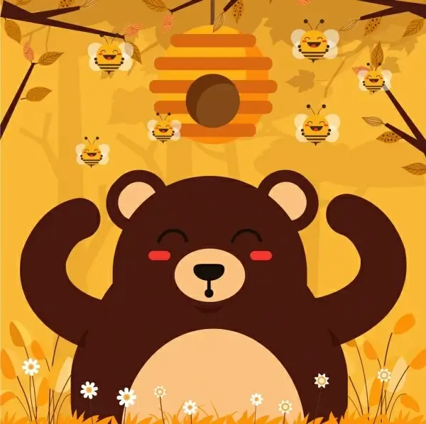 honey bear background cute stylized cartoon characters