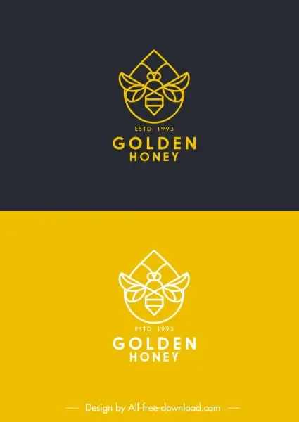 honey bee logotypes flat symmetric handdrawn sketch